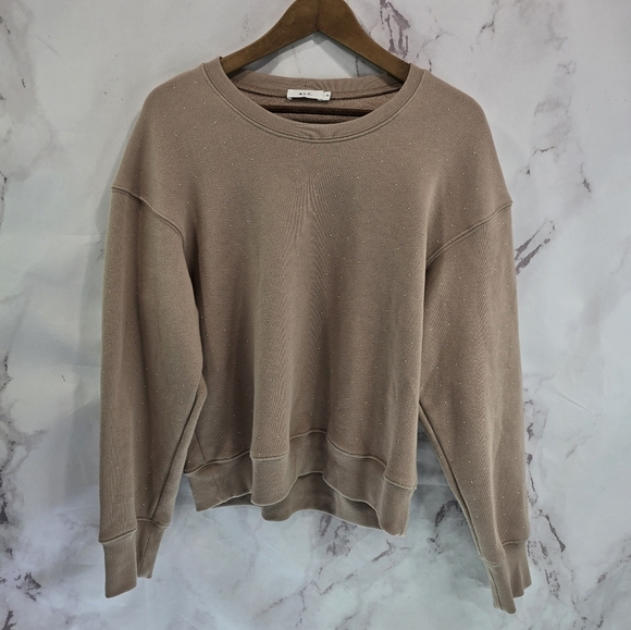 ALC Sweatshirt Womens Medium Brown Gold Studded Pullover Crewneck Embellished - Picture 1 of 12